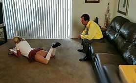 Slutty Schoolgirl Teasing Step- father In The Living Room 